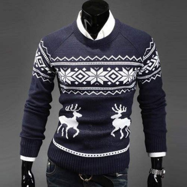 Pull Homme Fashion Col rond Fitted Hiver Noel Marine